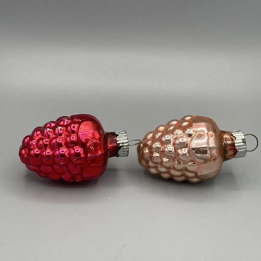 2 Vintage Shiny Brite Grapes Christmas Ornaments Pink And Red Holiday Tree